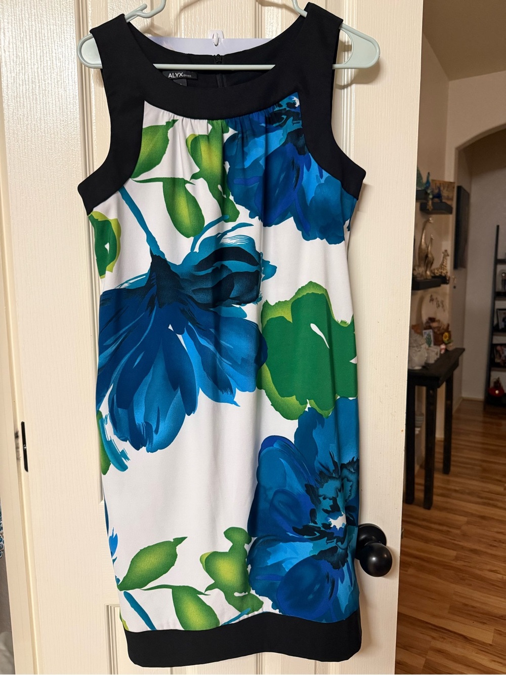 Alyx Black-Trim Floral Shift Dress with Green Accents